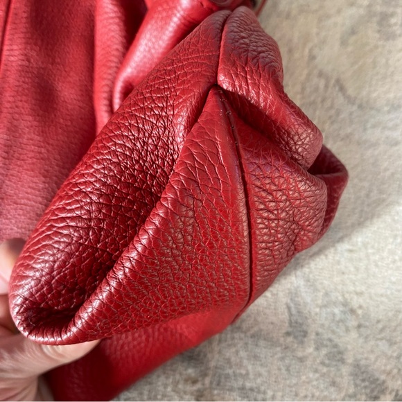 Furla Pebbled Leather Hobo Handbag Deep Red - Picture 5 of 15